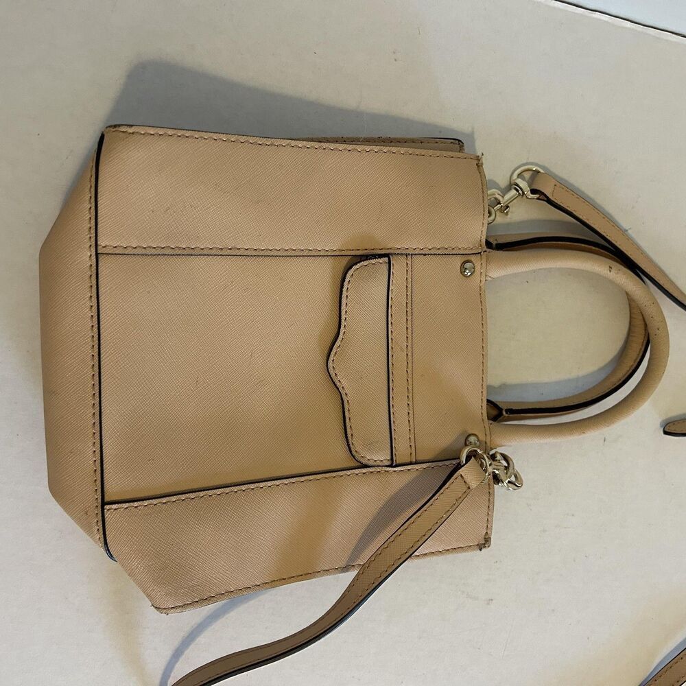 Rebecca Minkoff Mini Tote Bag Womens Beige Crossbody Structured Leather Purse - Picture 14 of 14